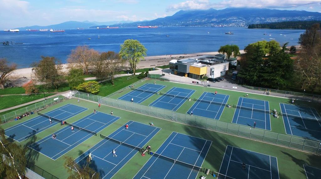 COMPETITION VENUE KITSILANO BEACH TENNIS COURTS (Cornwall & Arbutus Ave), VANCOUVER TOURNAMENT DESK: Set-up on the west (beach) side of the tennis courts.