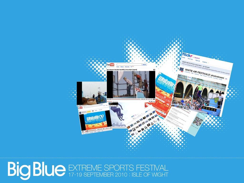 Social Media Big Blue audience is at the forefront of Social Media culture Instantly puts the festival on the global stage Joe Dixon s double back flip from the past festival has been watched 647,389