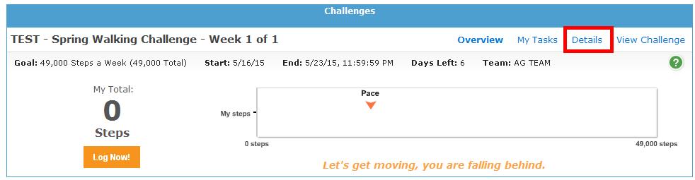6. Later, if you wish to see who has joined your team, click on the Details button in the Challenge Widget.