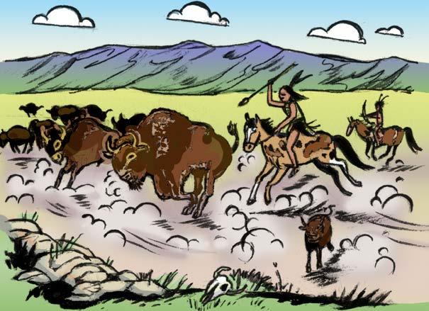 The Buffalo Hunt On a warm autumn day, a brave came galloping into the Cheyenne village on his horse, raising a cloud of dust. There s a big herd of buffalo not far away! he yelled.