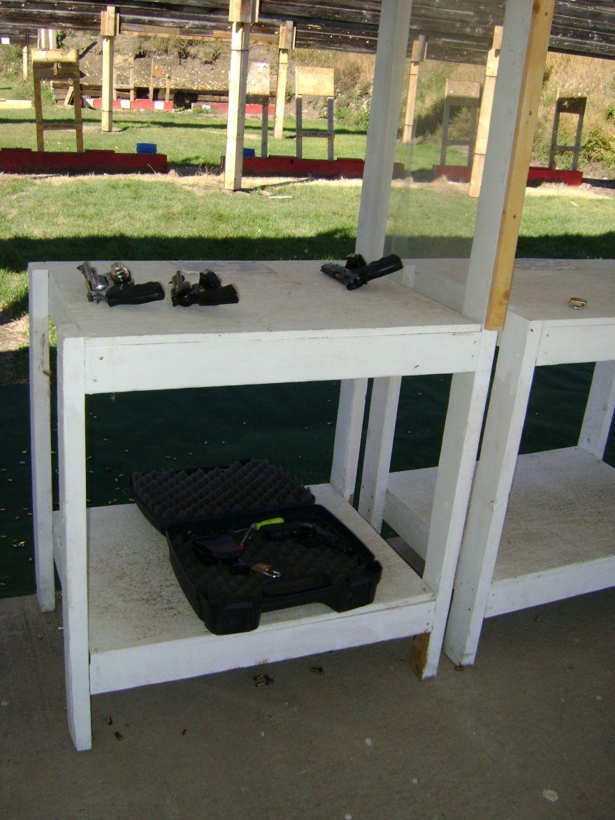Uncasing your firearms - pistols Put the gun case on the pistol shooting stand and open it up and remove your securing locking devices e.g. trigger locks.