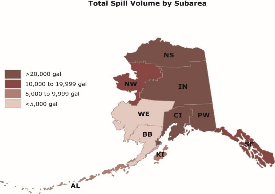 Subarea Gallons Interior Alaska 184,565 North Slope 50,842 Prince William Sound 40,792 Cook Inlet 36,826
