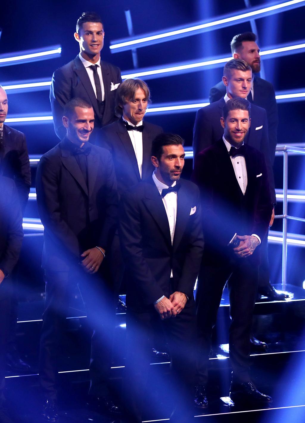 2 Andres Iniesta, Leonardo Bonucci, Cristiano Ronaldo, Luka Modric, Gianluigi Buffon, Sergio Ramos, Toni Kroos and Lionel Messi at