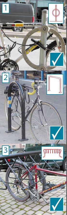 Avoid racks that only hold the wheel. These racks can bend a bicycle s wheel. Also, only the wheel can be locked, making the bicycle an easy target for theft.