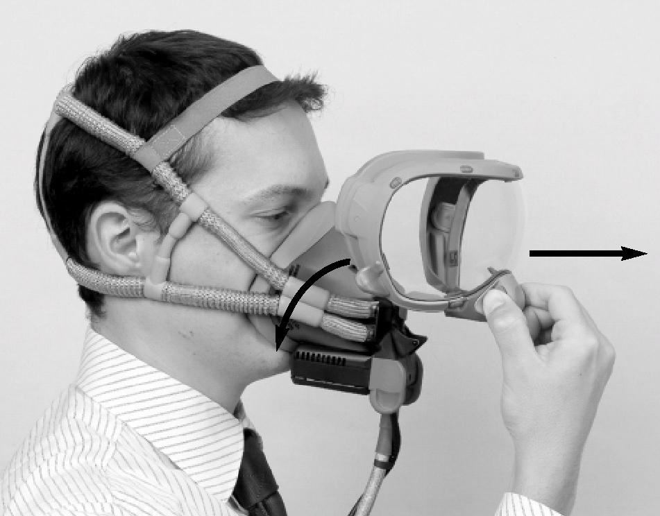 When the mask regulator is worn preventively for protection against potential depressurization, smoke goggles can be detached from the mask