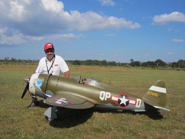 RC Report Joe Joplin Eduardo Esteves is shown here with his wife and caller Ana, with his beautiful and very impressive P-47 Thunderbolt razorback built from a