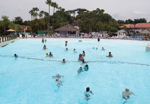 Wave pools operate on a cycle, such as 10 minutes with the waves on and 10 minutes with them off. Wave pools are popular attractions at waterpark facilities.