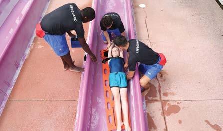 SPINAL BACKBOARDING AND EXTRICATION Spinal Backboarding Procedure Speed Slide continued 5 6 7 8 Lifeguard 1 counts to signal to the other lifeguards (by