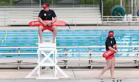 Once on the deck, the outgoing lifeguard takes a position next to the stand and is responsible for surveillance of the zone.