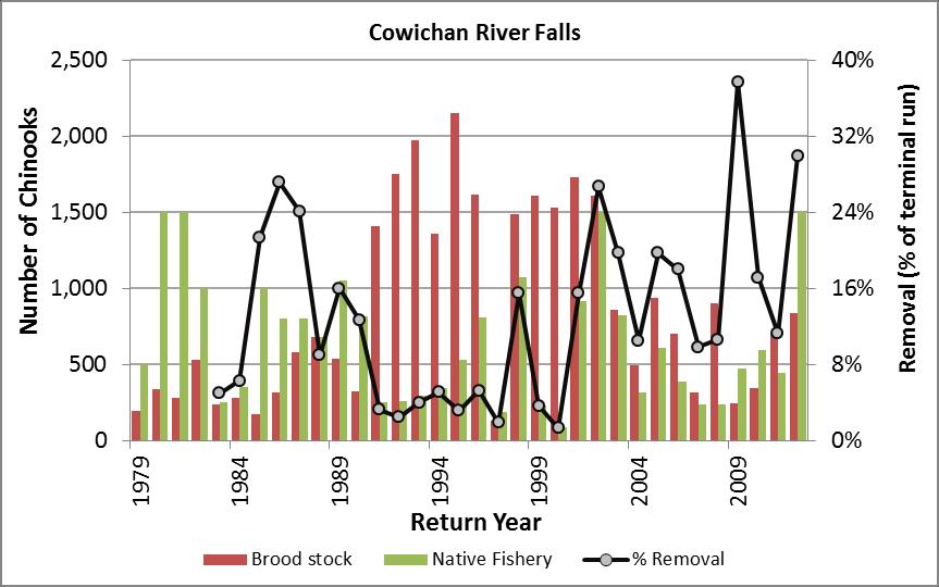 Terminal run sizes for the locally-distributed Fraser River fall Chinook salmon stocks (represented by the Harrison stock) have been highly variable since 1979 but terminal harvest rates have been