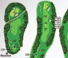 4 par 3 Downhill - one club less unless pin is on right, then add one. Wind a concern. 5 Blind tee shot.