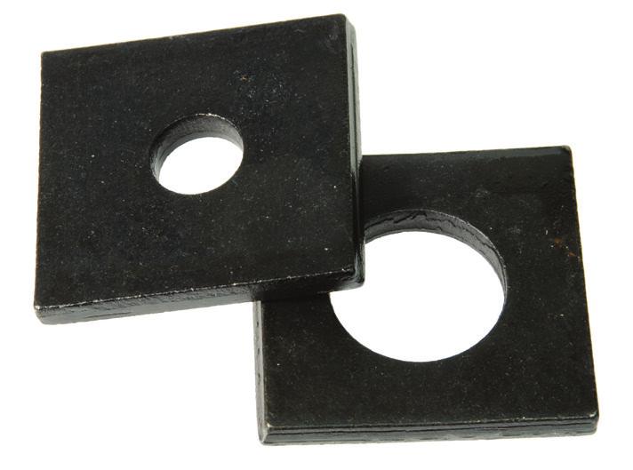 Square Washers & Flange Washers Square Flat Washers Metric Used for shimming machinery, construction applications, utility and pole line hardware applications, for wood hardware applications, and