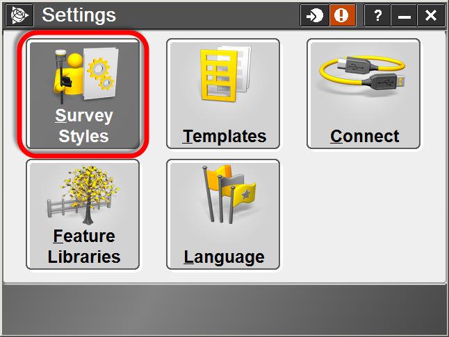 To do this, from the main Trimble Access screen, select Settings Survey Style, use the up and down navigation spider key to