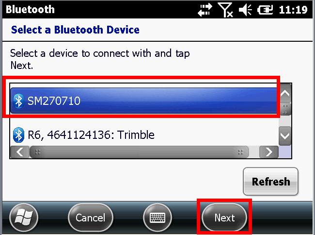 Windows Bluetooth and return to Trimble Access 7.