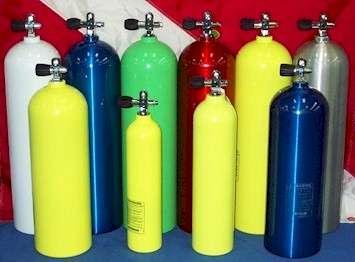 Scuba Cylinders Made of steel or aluminum Range in capacity from a few cubic feet