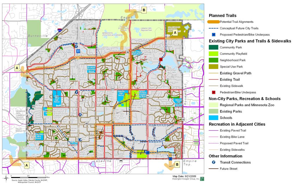 Potential Regional Trail Alignments A = Dakota County South Urban Regional Trail B = North Creek Greenway Trail