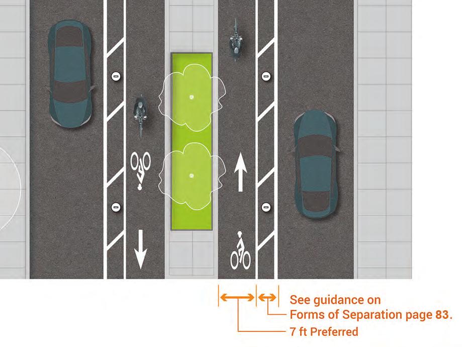 A potential challenge with this design is it takes up more roadway space compared to the alternatives of providing a two-way separated bike lane or developing alternate corridors for directional