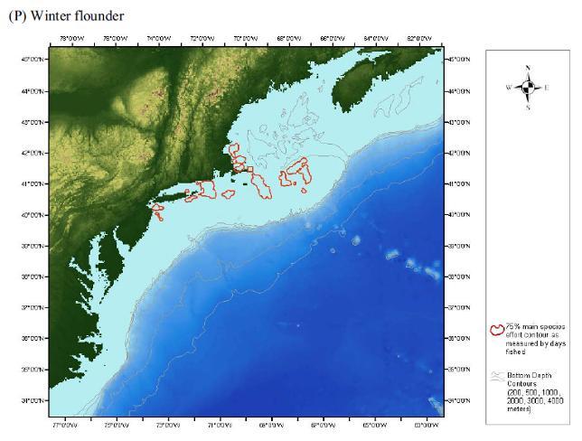 104 Figure A9. Distribution of U.S. Northeast and Mid-Atlantic bottom trawl effort, in days fished, by main species shown as the 75% effort contour (1996-2004).