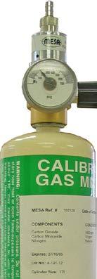 A variety of calibration gas canisters are available from Nuvair, with compatible Flow Restrictor/ Regulator assemblies to regulate the gas.
