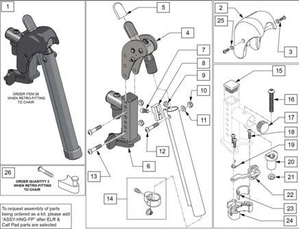 [7/2014] EXTENSION MOUNT ELR REPLACEMENT PARTS Note: When retrofitting existing chair with S/A Legrests please order Qty 2 of p/n 107491.