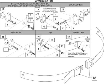 (05/2016) AUTO BUCKLE POSITIONING BELT & ATTACHMENT KITS NOTE: when mounting Positioning Belts to the 5R, GT or GTI, it is recommended to attach the belt by using the Backrest Support Bracket