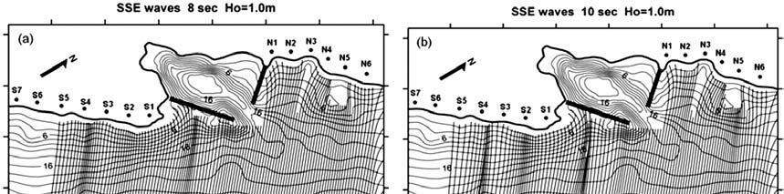 51 INDIAN J. MAR. SCI., VOL. 39 NO. 4, DECEMBER 010 Fig. Wave refraction for SSE waves: (a) 8s period (b) 10s period. Fig. 3 Variation of breaker parameters for SSE waves: (a) 8s and (b) 10s.