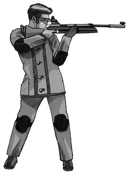 However the rifle must not be supported by the jacket or chest beyond the area of the right shoulder and right chest. The left upper arm and elbow may be supported on the chest or on the hip.
