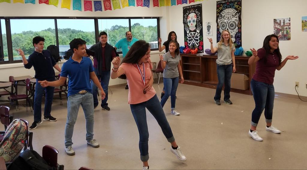 Learning to Line Dance in Spanish Club Library time is