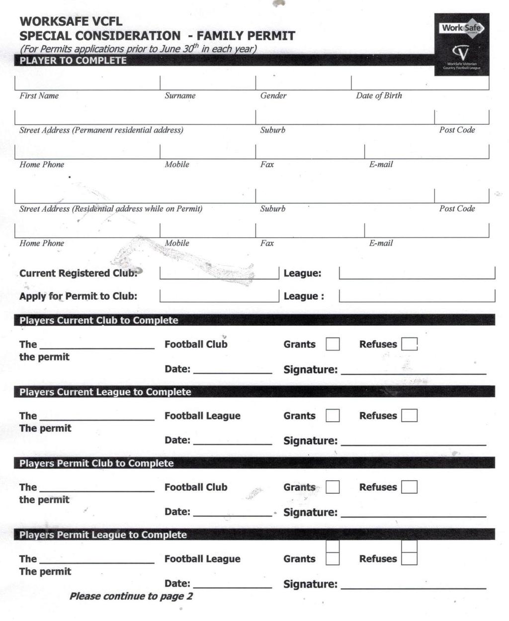 APPENDIX 23: VWA AFL VIC COUNTRY SPECIAL CIRCUMSTANCE FAMILY PERMIT This form