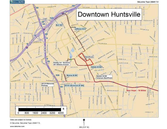 Map to the Huntsville