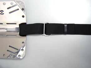 Use the larger slot at the center of the backplate s bottom and weave the webbing back through the belt slide (Fig. 13).