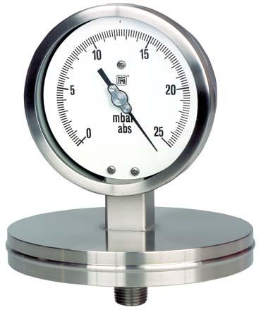 MN12/18 ABS diaphragm pressure gauge for absolute pressures DS, 6 (100-150mm) The measurement element composed by a concentric waving diaphragm, separates an upper housing called "of reference" which