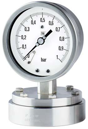 diaphragm pressure gauge DS, 6-150mm) flanged connection MN12/18 The sensing element is an elastic diaphragm, with concentric corrugations that drives the amplifying movement through a ball- joint.