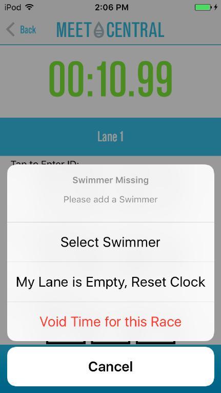 Tap Save & Continue: Note: The Starter can start the NEXT race before the timer taps Save & Continue. Once they do so, their clock will already be synchronized J WHAT HAPPENS IF MY LANE IS EMPTY?