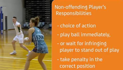 CONDITIONS FOR PENALTY PASS Non-offending player s responsibilities To take the correct position as indicted by the umpire Obey the rules for footwork and playing the ball The non-offending player