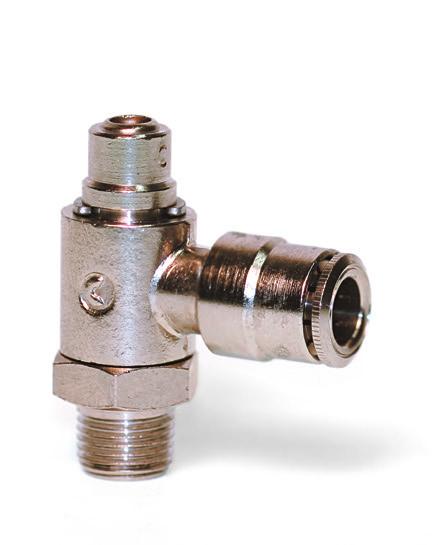 cylinders or valves. It has a screwdriver adjustment with a right-angle push to connect tube fitting.