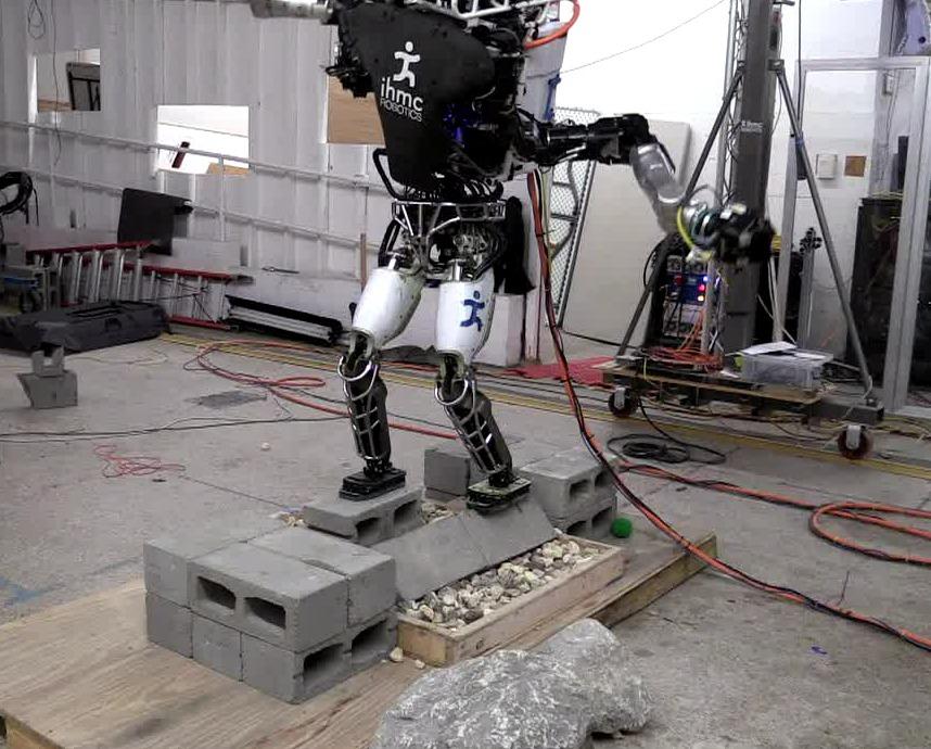 Each column shows the robot stepping from a