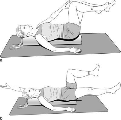 Dead Bug (on foam roll) Lying flat on your back on the foam roll with your knees bent and your arms extended above your head, get into a neutral pelvic posture.