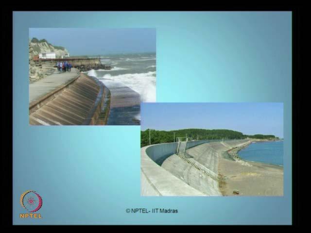 (Refer Slide Time: 14:35) This is again a same picture, which we saw in the previous slide, is an example of a curved sea wall constructed.