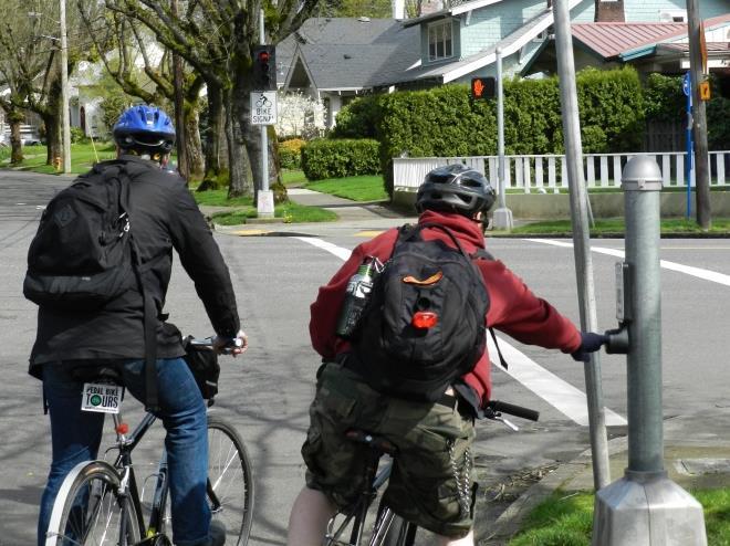 bicyclists and pedestrians. The provision of bicycle signal heads would require permission to experiment from FHWA. Pedestrian Hybrid Beacons (a.k.