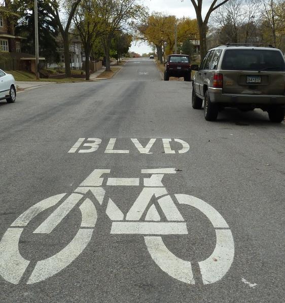 Prominent Markings Can Brand the Boulevard and Provide Wayfinding Example Sign Branding the Bicycle Boulevard Bicycle Priority/Advantage Design elements that prioritize travel on the neighborhood
