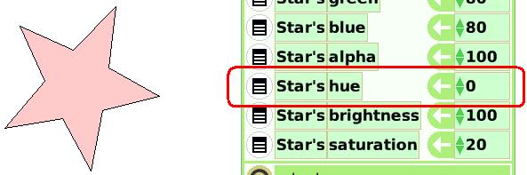 Now we need the instruction that modifies the star s color, therefore, we have to go to the star