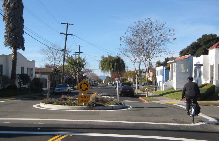 Traffic Circles Raised or delineated islands at intersections Reduce vehicle turning and through speeds Yield