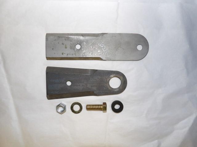 5.9 long x 2.5 wide@widest point x 0.25 thick w/holes 0.89 & 0.375) 6 TRUNION BUSHINGS PART # T787 6 BOLT/NUT PART # 413816 6 STATIONARY BLADES PART # 142141 (STATIONARY BLADE 7.5 long x 2 wide x 0.