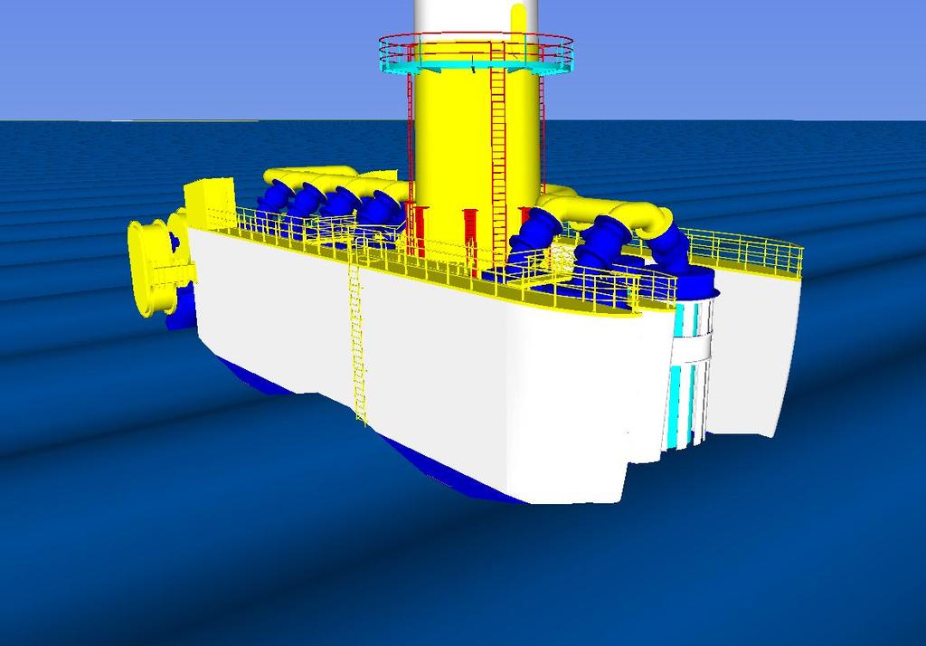 A 3D view approaching the Wave Energy Platform from the Starboard Side.