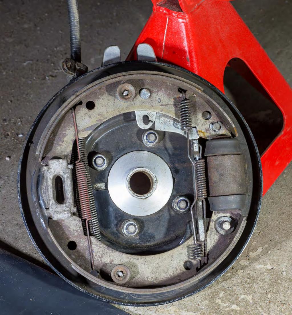Inside of the drum brake mechanism.