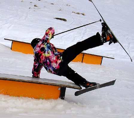 8.2 PARK AND PIPE RIDING The second goal of the freeski lesson after safety is to introduce the skiers to pipe and park riding and provide them with the satisfaction of doing simple tricks in the