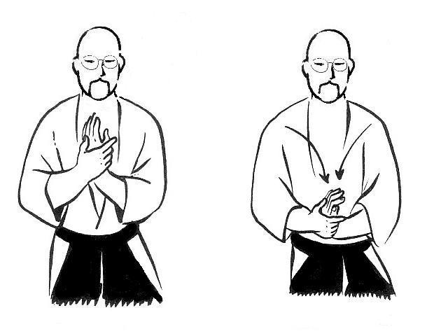 should be drawn gently in toward your body your left hand thus bent toward the inside of your left forearm, and turned outward away from your body at the same time. Then hantai. 15.