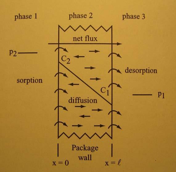 THE FRONT IN OUR WAR AGAINST ENTROPY Schematic diagram of permeation parameters through a package wall.