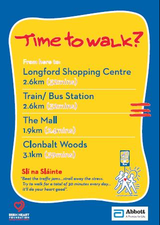 Key locations close to the organisation can be selected and the walking time and distance to these locations measured.